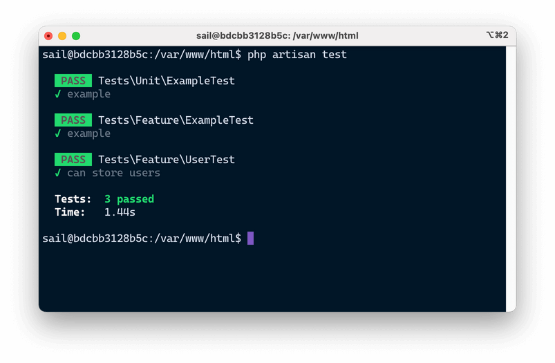 Screen shot of the terminal showing the result when you run the test command